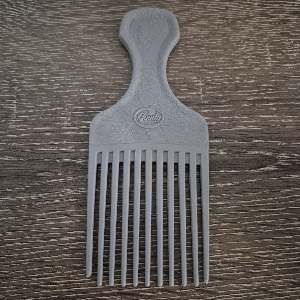 Vintage Goody‎ Hair Pick Crocodile Textured Made In USA Gray Lift Comb